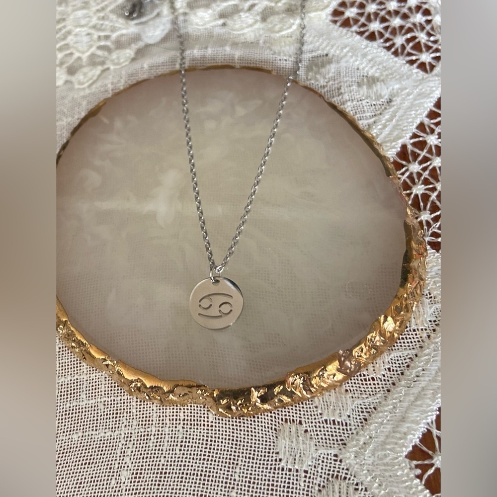 CANCER Coin Necklace | Dainty SILVER Zodiac Pendant Chain‎